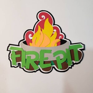 Scrapbook die cut title Firepit premade paper piecing for cards, planner, Fall