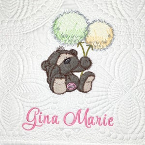 Personalized baby quilt blanket, appliqué mohair embroidery, heirloom quilted blanket, personalized embroidery blanket,  baby blanket