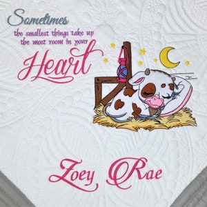 Personalized baby quilt blanket, embroidered quilt, heirloom quilted blanket, personalized embroidery blanket,  baby blanket