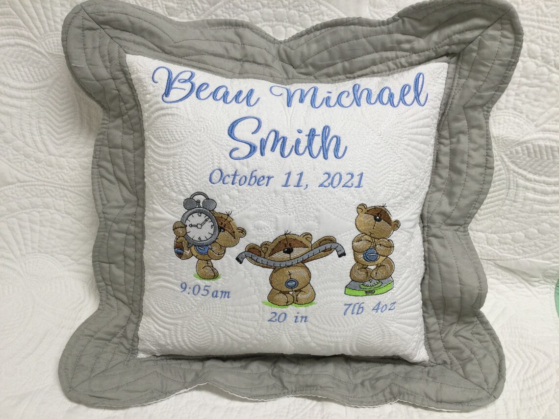 Personalized Baby Quilt Pillow Baby Birthday Announcement Etsy