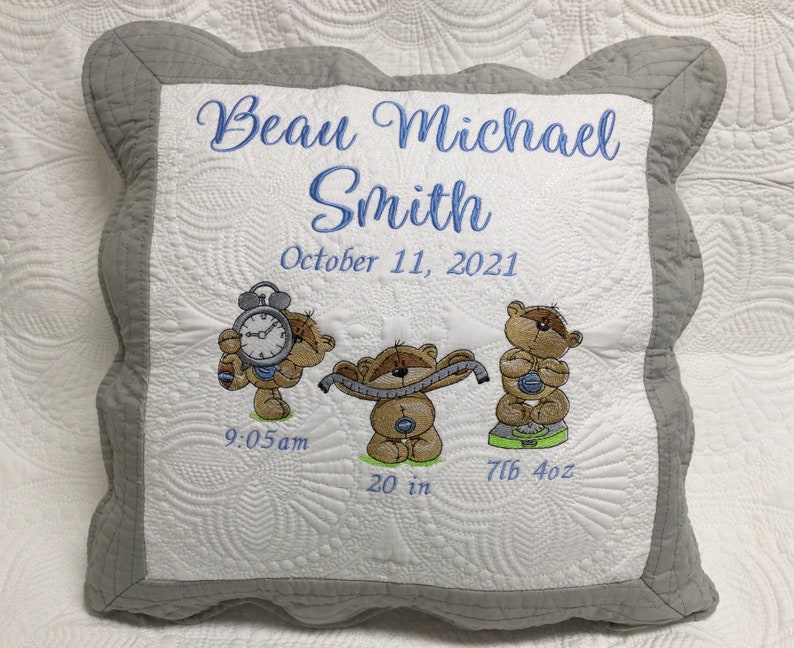 Personalized Baby Quilt Pillow Baby Birthday Announcement Etsy