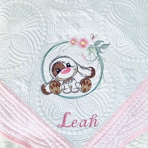 Personalized baby quilt blanket, embroidered quilt, heirloom quilted blanket, personalized embroidery blanket,  baby blanket