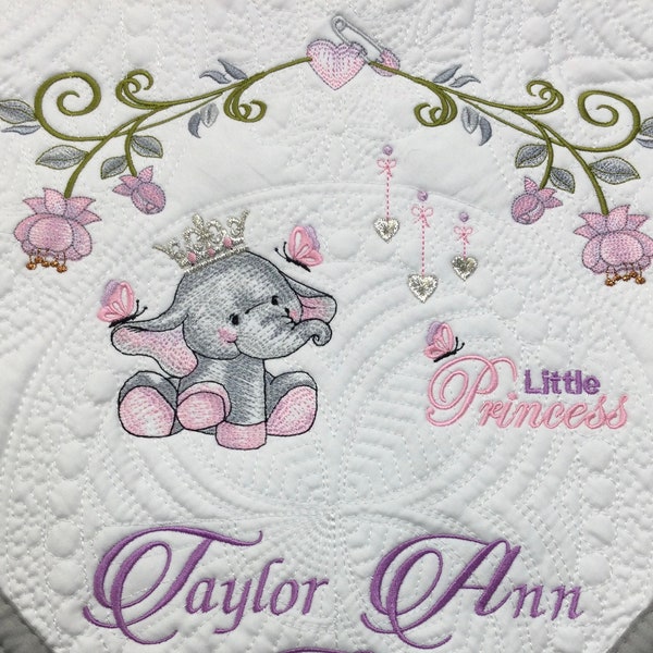 Personalized baby quilt blanket, embroidered quilt, heirloom quilted blanket, personalized embroidery blanket,  baby blanket