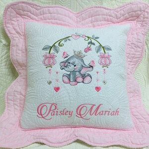 Personalized baby quilt pillow, baby pillow,  heirloom baby quilt pillow, embroidered quilt pillow, baby pillow