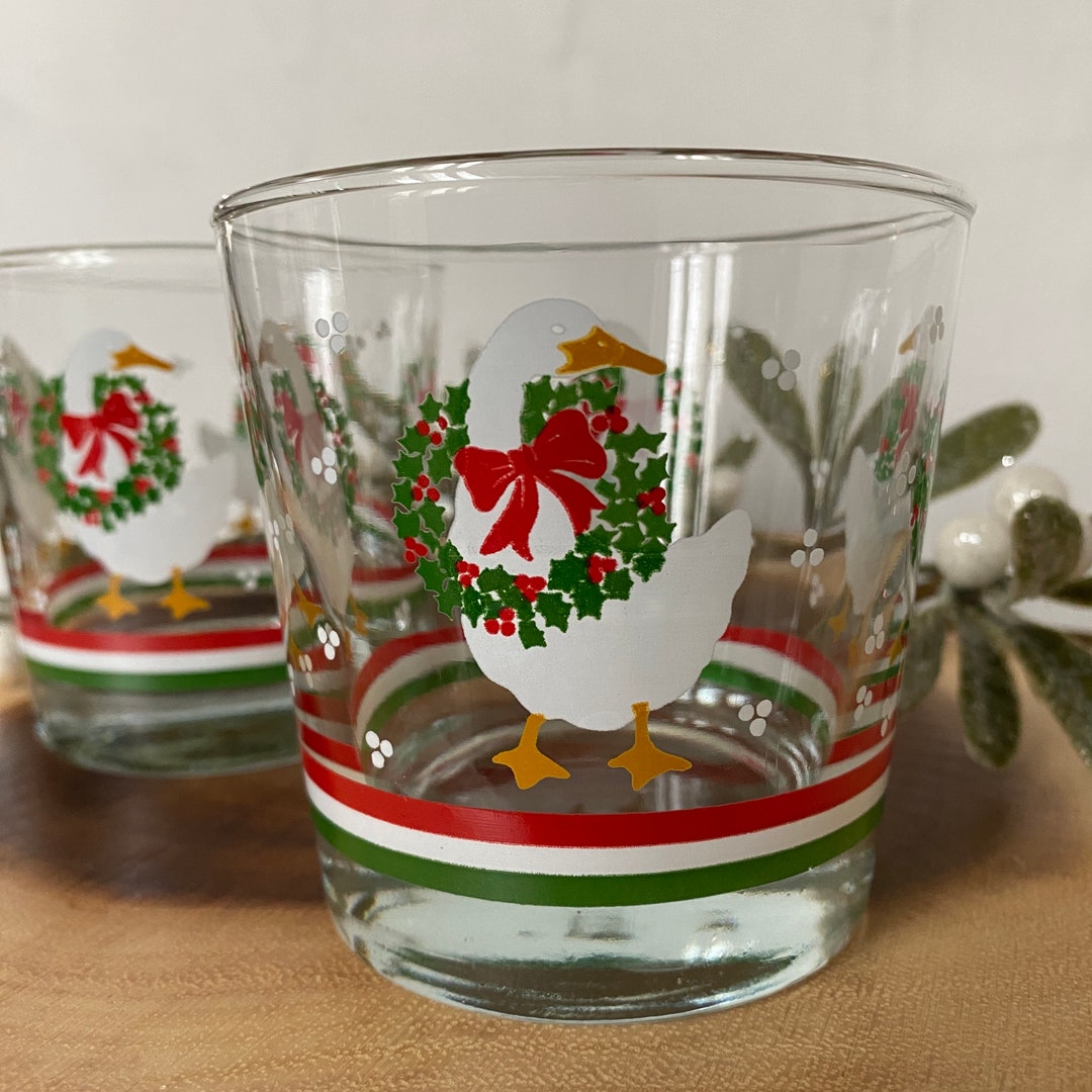 Christmas Glassware, Vintage Glassware, Libby Glassware, White Goose