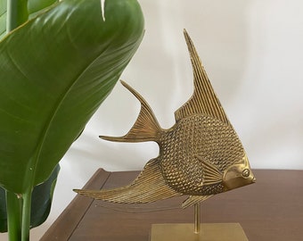 Brass angelfish, brass fish, mid century decor, fish decor, unique brass, tropical fish