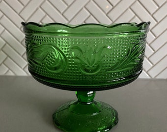 Pressed glass, EO Brody, pressed glass compote dish, vintage green glass, vintage kitchen glassware