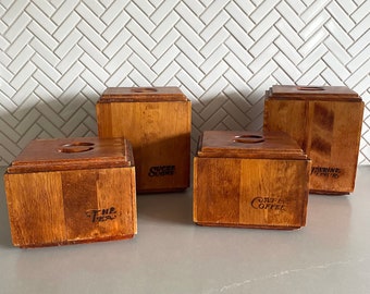 Baribocraft canisters, wood canister, food storage, vintage kitchen, MCM container, MCM decor, made in canada