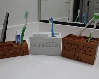 Custom Kids Toothbrush Holder | Personalized 4-Slot Bathroom Organizer | Free-Standing Toothpaste & Brush Caddy | Family Bathroom Storage