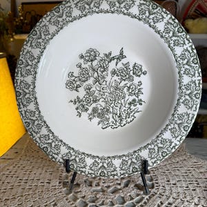 Royal Ironstone Serving Bowl – Green Floral Scroll Transferware, Antique Farmhouse Decor