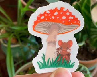 Mouse Mushroom Sticker — Cute Cottagecore Mushroom Sticker — Mouse Sticker — Nature Vinyl Waterproof Sticker for Waterbottles