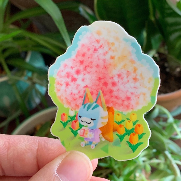 Animal Crossing Lolly Sticker — Animal Crossing Cat Sticker — Vinyl Waterproof Sticker — Gift for Kids — Colorful Cat Spring Sticker