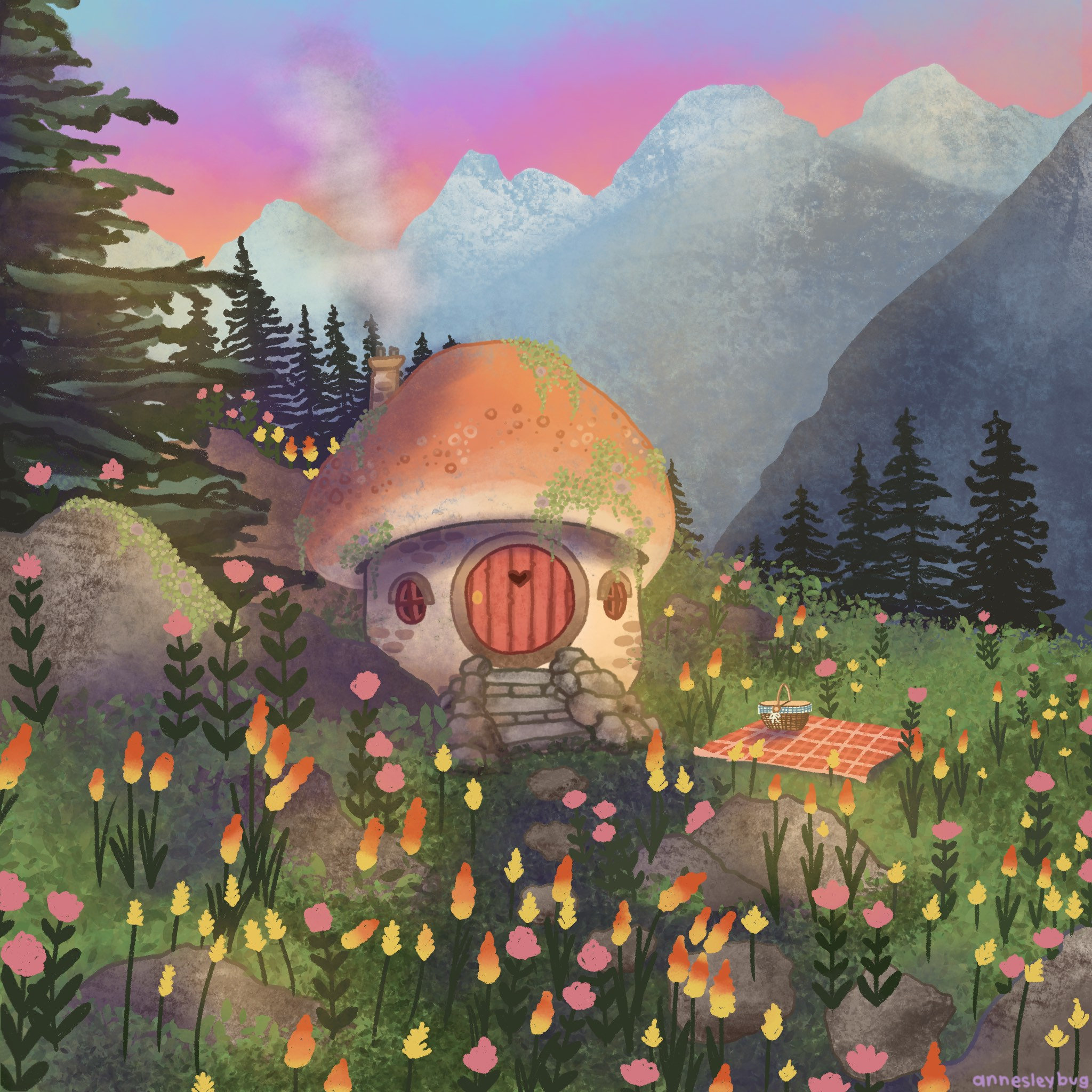 Mushroom House Print cottagecore Mushroom Print Cute - Etsy