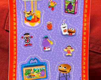 Vintage Mcdonalds Toys Stickers — Happy Meal Grimace — 80s and 90s Mcdonalds Restaurant — Fast Food 90s Nostalgia Sticker Sheet —Hamburgler