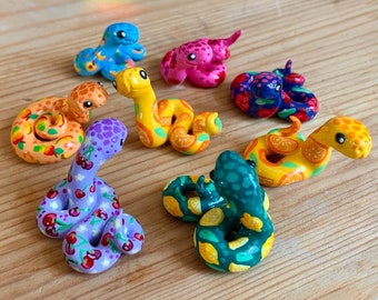 Fruit Clay Snake Figurine — Intricate Hand Painted Miniature Clay Snake — Perfect Cute Snake Figurine Gift — Colorful and Fun Desk Trinket