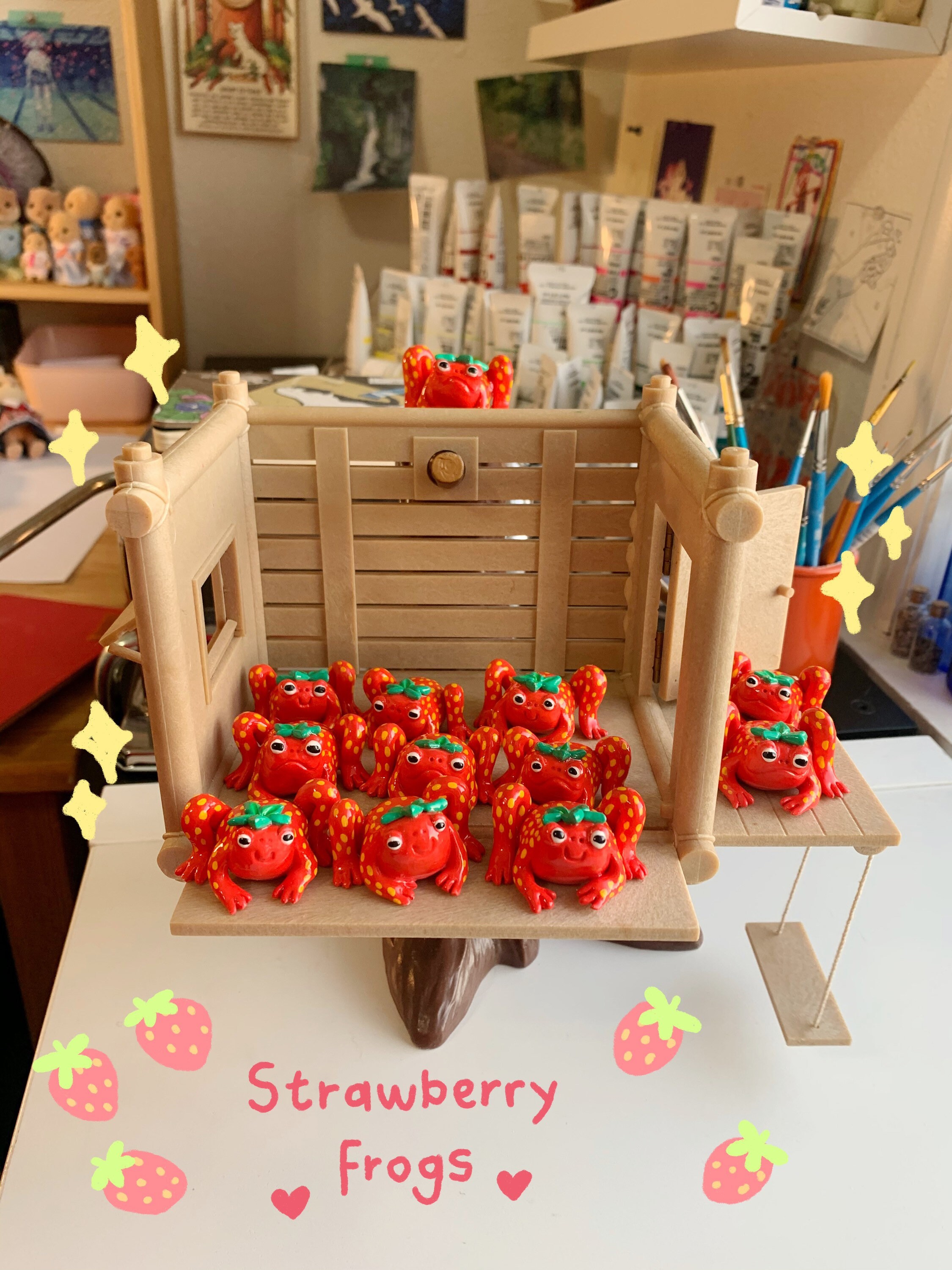 Look At You Strawberry Frog Kawaii handmade polymer clay Keychain Tik Tok 