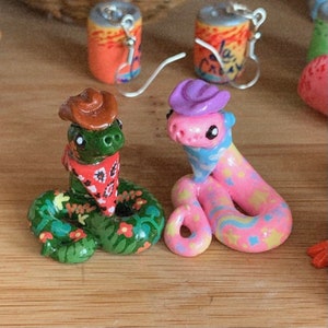 Cowboy Yeehaw Snake Miniature Figurine Polymer Clay — Cowboy Snakes Polymer Clay Desk Trinket — Cute Snake Mom Gifts