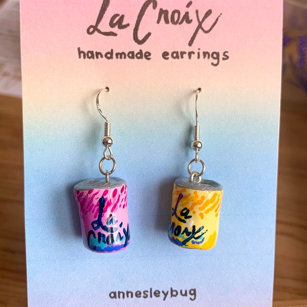 Mini-boîtes de boucles d'oreilles LaCroix mignonnes — Bijoux pendants amusants pour boissons — Cadeau Seltzer pour les amateurs — Toutes les saveurs — Vibrantes et peintes à la main