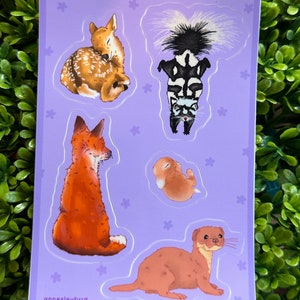 Forest Critter Sticker Sheet — Animal Cottagecore Stickers — Skunk Fawn Bunny Animal Stickers — Cute Baby Animals — Little Forest Creatures