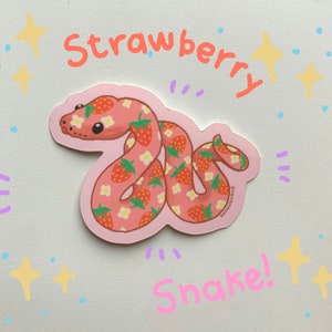 Strawberry Fruit Snake Vinyl Sticker — Strawberry Snake Gift for Snake Moms and Snake Lovers — Adorable Snake Sticker for Laptop