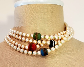 Rustic Meets Refined Necklace: Freshwater Pearl and African Bead