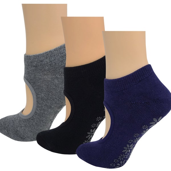 Non-Slip Yoga Pilates Ballet Barre Cushion Socks with Grips for Women 3 Pair Pack