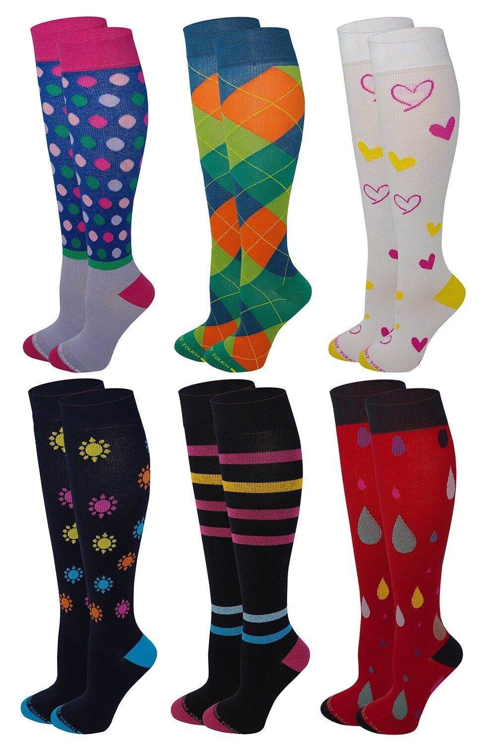 6 Pairs Women Graduated Everyday Cotton Compression Knee High Socks 