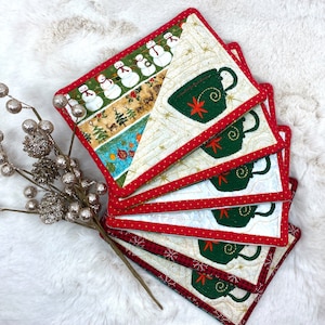 Quilted Embroidered Christmas Mug Rug