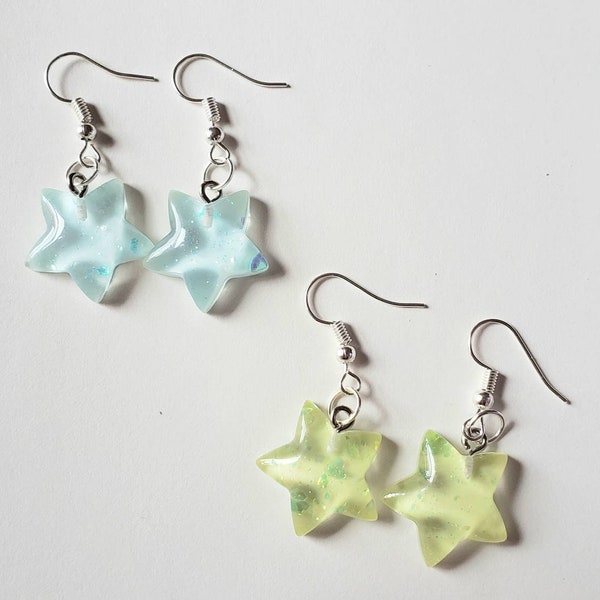 Fairy Kei Silver Bow & Star Charm Drop Earrings main image 1