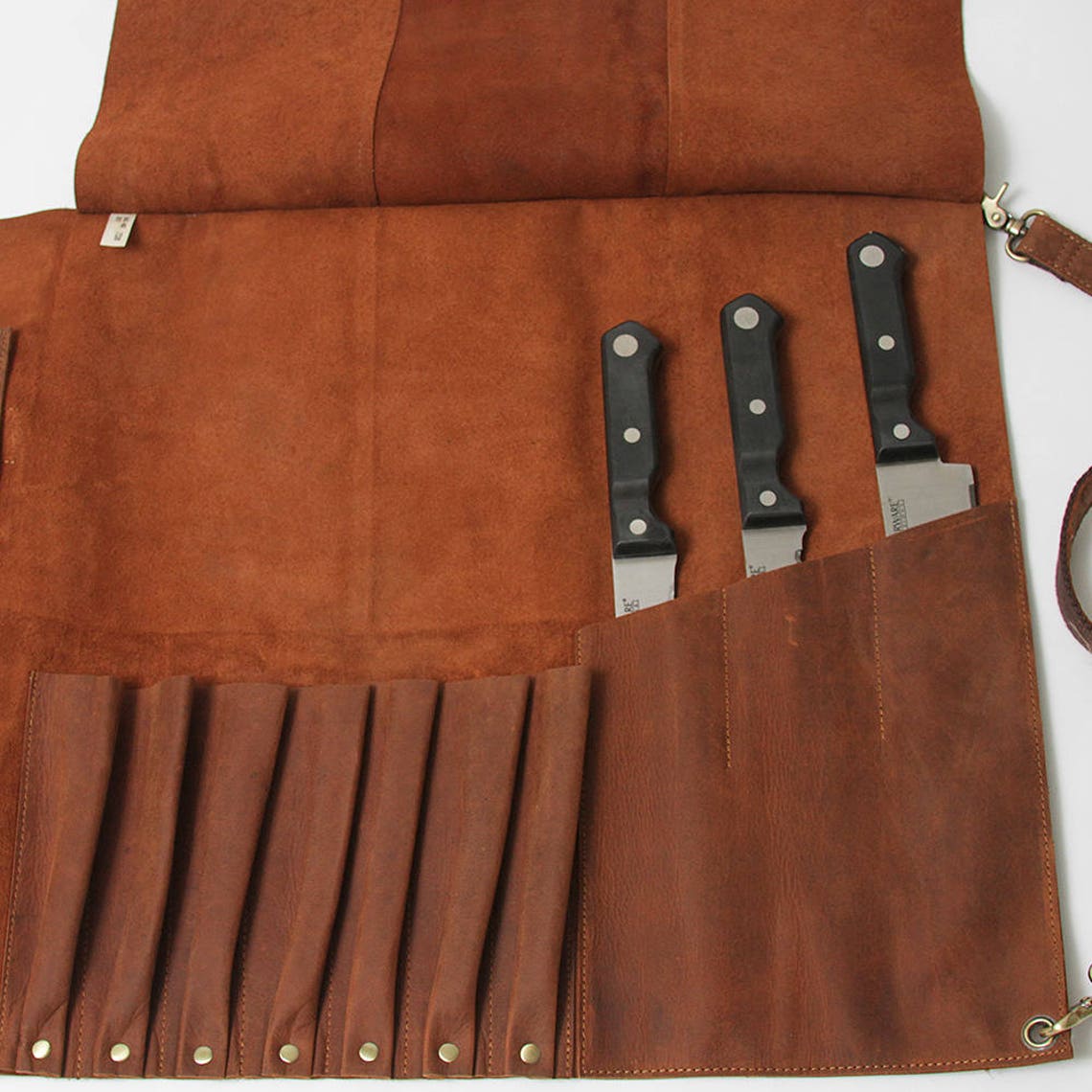 Large Handmade Leather Knife Roll with Pockets Etsy