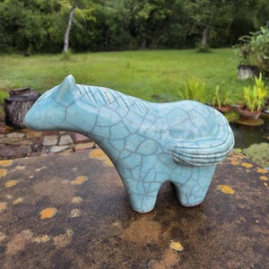 Blue Raku, "Work Horse" by ceranic artist, Ruth Apter