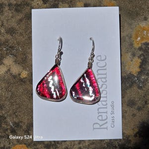 Dichroic Glass Drop Earrings - Red Triangle (19)