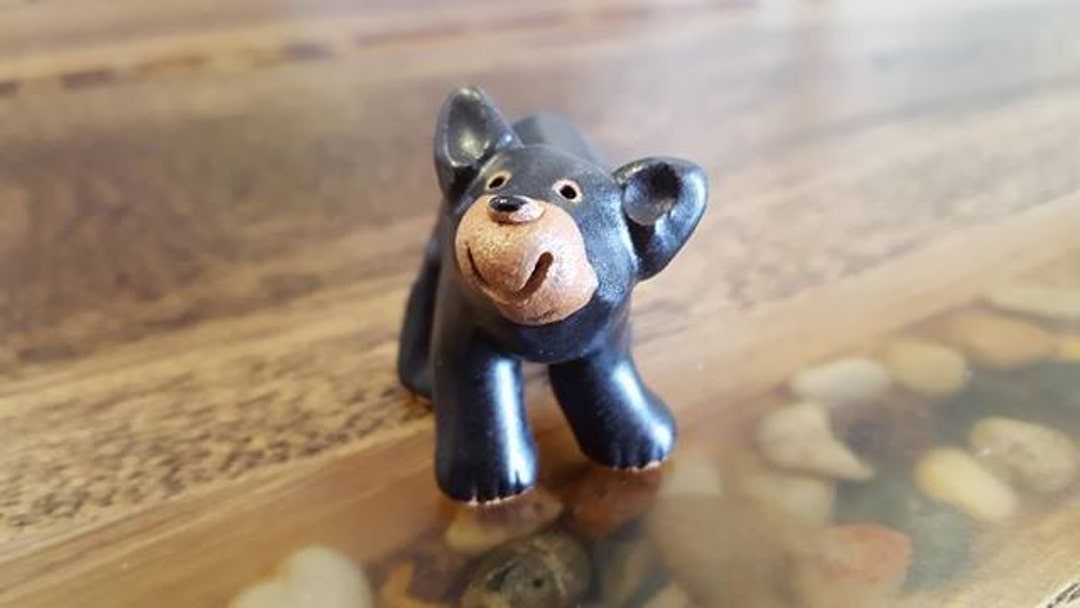 Little Guys Ceramic Black Bear Figurine Etsy