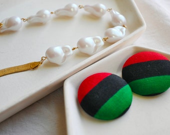 Afrocentric Red Black Green Pan African Juneteenth Large Women Stud Earrings, Lightweight, Hypoallergenic, Black Owned Shop, Clip On Options