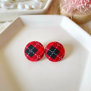 Red Argyle Plaid Earrings, Valentine Stud Earrings for Women, Gifts for Her, Hypoallergenic Lightweight, Statement Earring