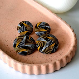 Ankara Fabric Button Earrings: Black Yellow African Print, Lightweight