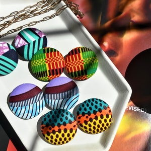 African Print Fabric Earrings: Afrocentric Ankara Button Earrings