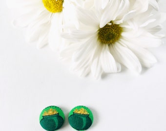 St. Patrick's Day Green Pot of Gold Stud Earrings, Gifts for Her, St. Paddy's Day Earrings, Nickel Free, Hypoallergenic, Lightweight