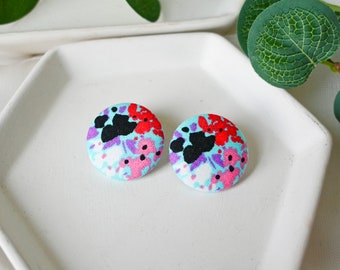 Abstract Blue Flower Fabric Stud Earrings,, Floral Lightweight Hupoallergenic, Trendy Stud Aesthetic Cottagecore