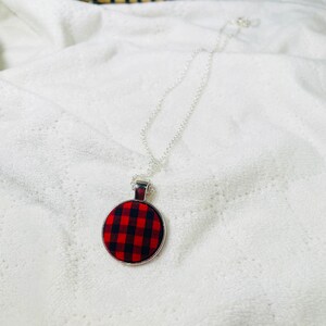 Red Black Buffalo Plaid Lumberjack Necklace, Gifts for Her, Pendent Necklace, Lightweight Jewelry, Bday Gift for Her, Bridesmaid Gift