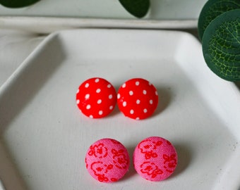 Red Pink Floral Stud Earrings Cottagecore Stud Earrings, Statement Jewelry for Women, Gifts for Mom, Bday gift for Her, Cool Earrings,