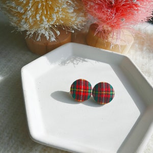 Christmas Earrings, Tartan Plaid Earrings, White Elephant Gift, Holiday Earrings for Women, Stocking Fillers For Women