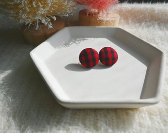 Buffalo Plaid Stud Earrings, Checkered Print Studs, Aesthetic Earrings, Stud Clip On Earrings, Gifts for Mom, Trendy Stud Earrings