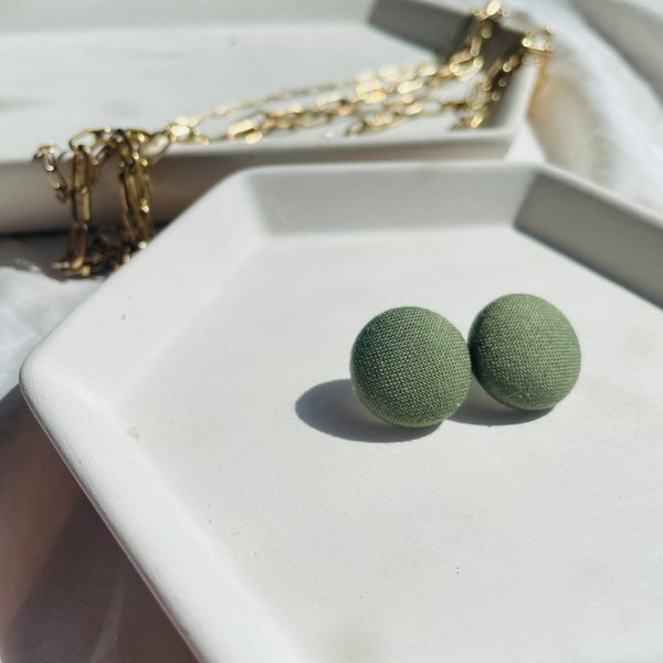 Olive Green Fabric Stud Hypoallergenic Earrings, Lightweight Women Earrings, Handmade Gift for Her, Subtle Minimalist any Occasion