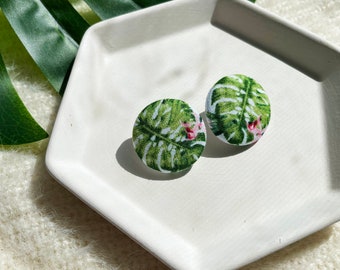 Monstera Leaf Stud Earrings: Plant Lady Botanical Jewelry