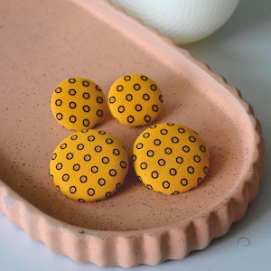 Yellow Ankara Fabric Earrings: Afrocentric Print, Lightweight Clip-On Studs