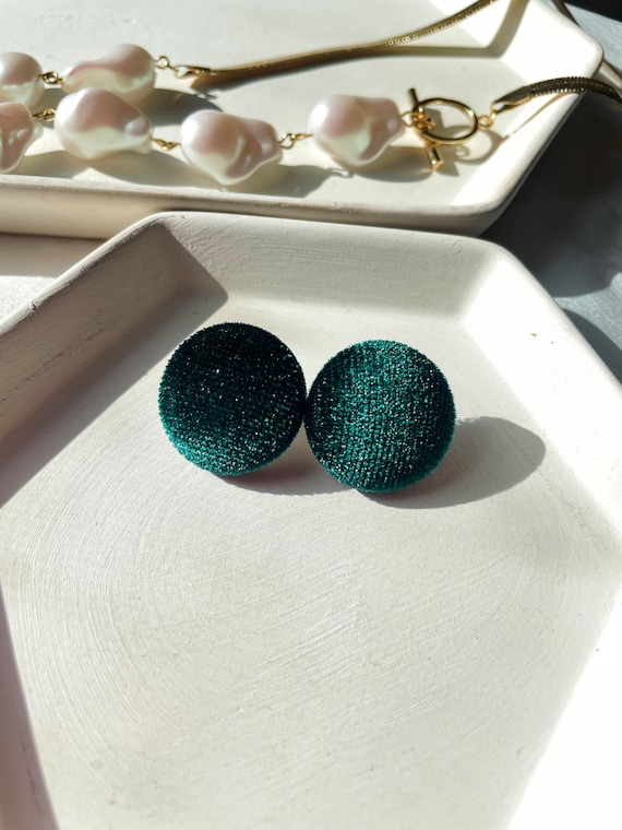 Velvet Emerald Green Stud Earrings Women Bday Gift for Her Etsy
