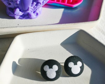 Black White Mouse Stud Earring, Gifts for Girls, Disney Trip Accessory, Kids Women Hypoallergenic Lightweight Clip-on