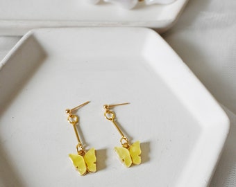 Yellow Butterfly Drop Dangle Earrings, Gifts for Her, Lightweight Earrings, Stud Gold Earring, Gift for Mom, Y2K Earrings, Present for Women
