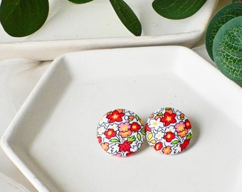 Red White Orange Flower Earrings, Handmade Statement Earrings for Her, Bridal Party Keepsake, Lightweight, Hypoallergenic, Bday Gift for Her